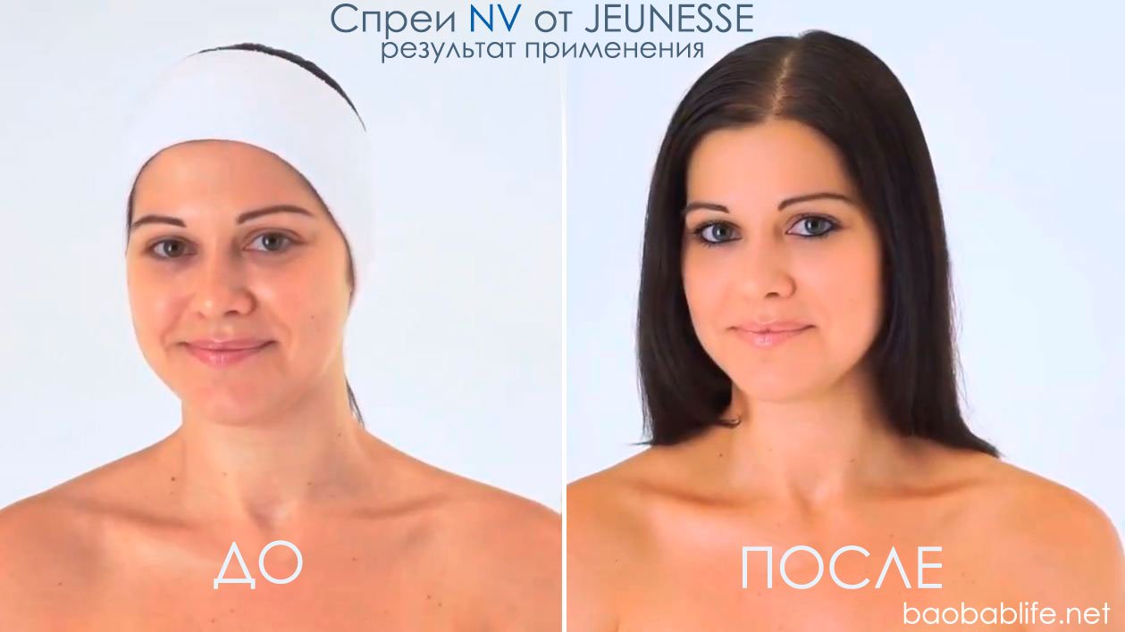 Косметические спреи NV от компании Jeunesse Global. До и после применения